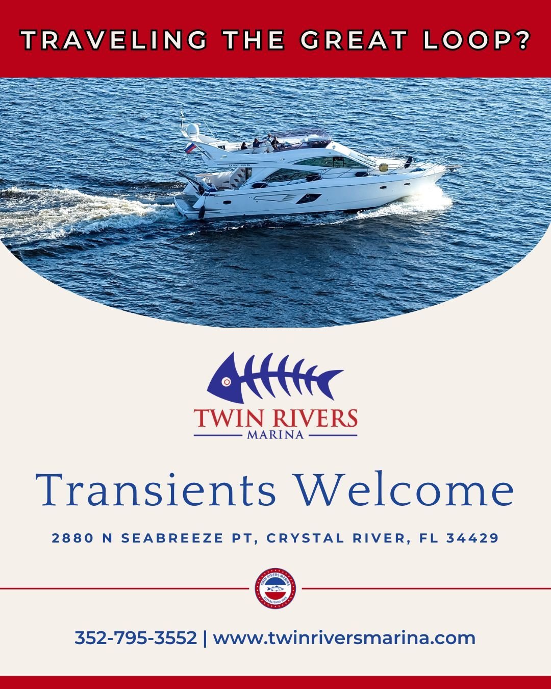 Traveling the Great Loop? Looking for a place to store your vessel for a few nights? We got you covered! Call today for more info! #crystalriverfl #crystalriver #floridaboating #thegreatloop
