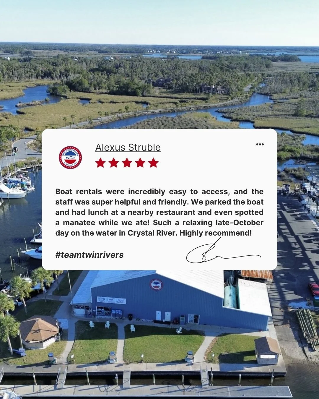 We love hearing about days like this on the water! 💙 

Nothing makes us happier than helping create unforgettable moments&mdash;whether it&rsquo;s smooth sailing, great food stops, or surprise manatee sightings. 

Ready for your own Crystal River ad
