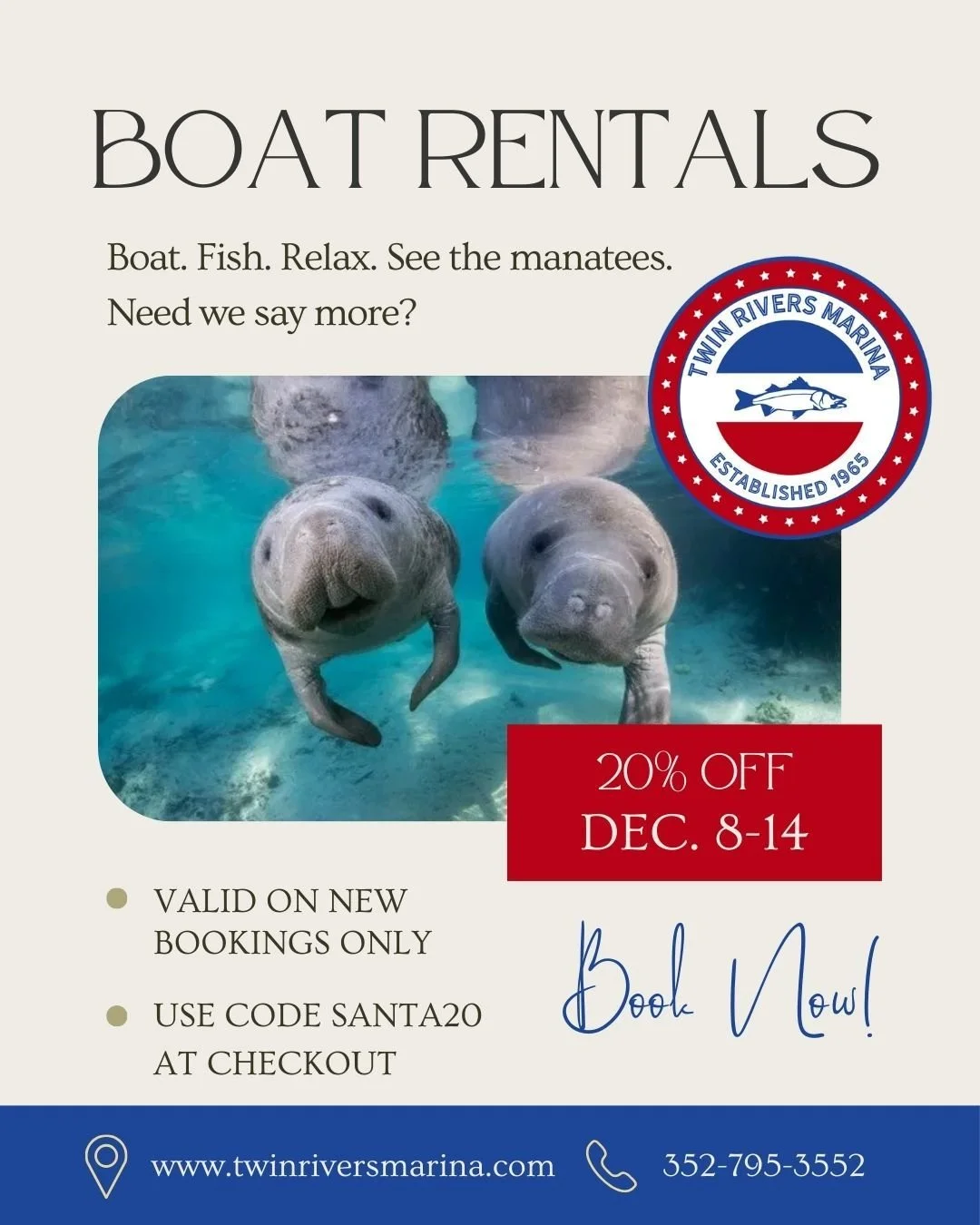 Your next unforgettable saltwater adventure starts here, at Twin Rivers Marina! Rent a boat and explore Crystal River - home to the famous FL manatees! #crystalriver #crystalriverfl #boating #florida #manatee