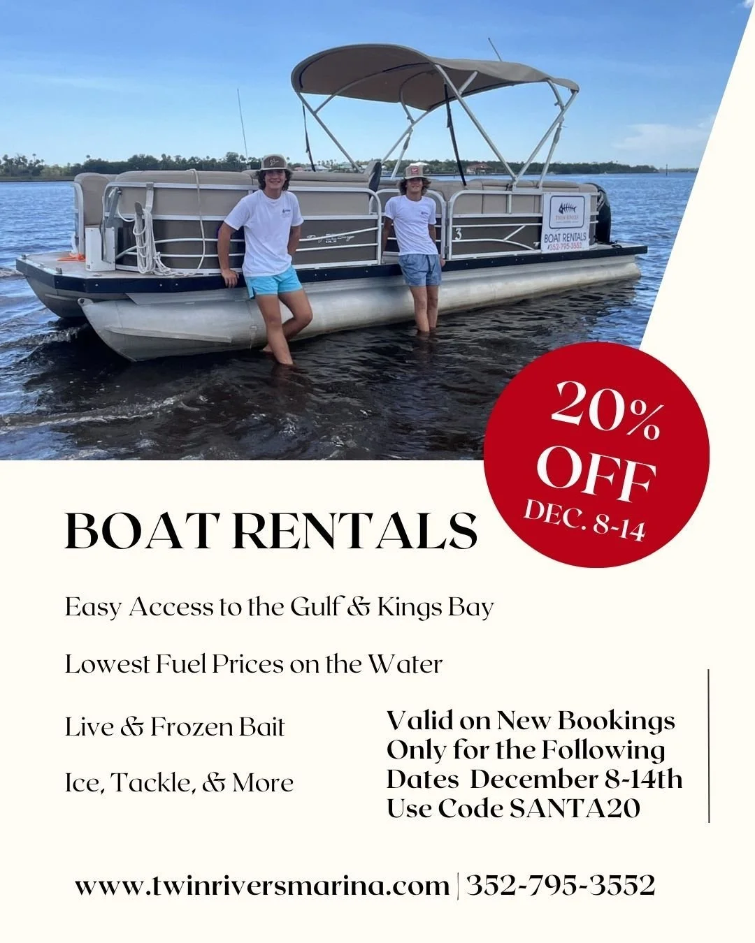 Ho-ho-HOLD UP...20% off boat rentals?! Yep, Santa said you deserve a boat day. Use code SANTA20 for 20% off new bookings Dec.8th-14th 😎  #crystalriverfl #florida #boatlife #boatday