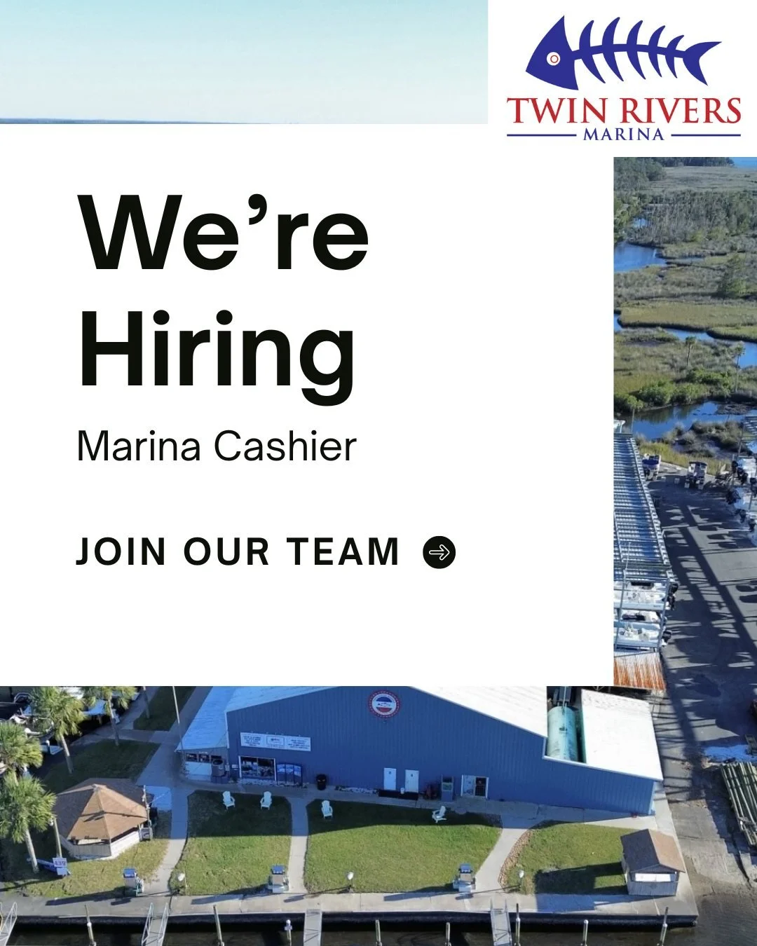We&rsquo;re hiring! ⚓️ Twin Rivers Marina is seeking a reliable, customer-focused cashier to join our team. If you&rsquo;re friendly, dependable, and love a fast-paced waterfront environment, we want to meet you! Marina or retail experience a plus, p
