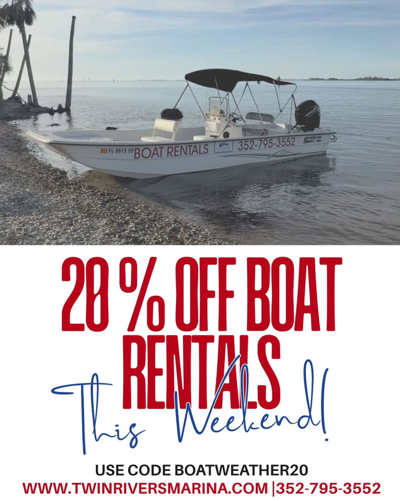 Warm weather incoming this weekend&hellip; you know what that means 😎☀️

The Perfect boat day awaits! 🚤
Take 20% OFF boat rentals this weekend at Twin Rivers Marina

📍 Crystal River, FL
🌊 Cruise the springs
🐟 Catch some fish
👀 Spot some manatee