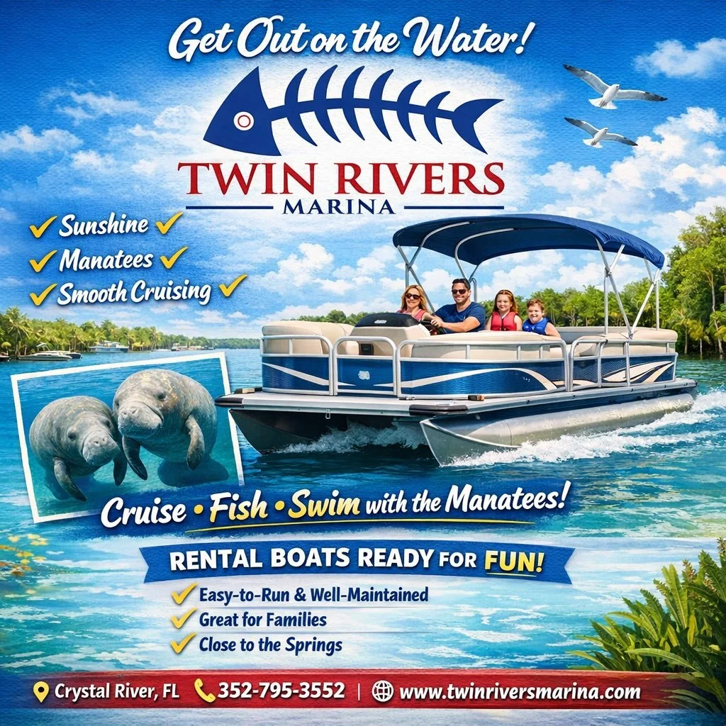 Sunshine, smooth cruising, and manatees&mdash;what more could you ask for? ☀️🐋
Get out on the water with a rental boat from Twin Rivers Marina and make it a day to remember.
📍 Crystal River, FL | 📞 352-795-3552