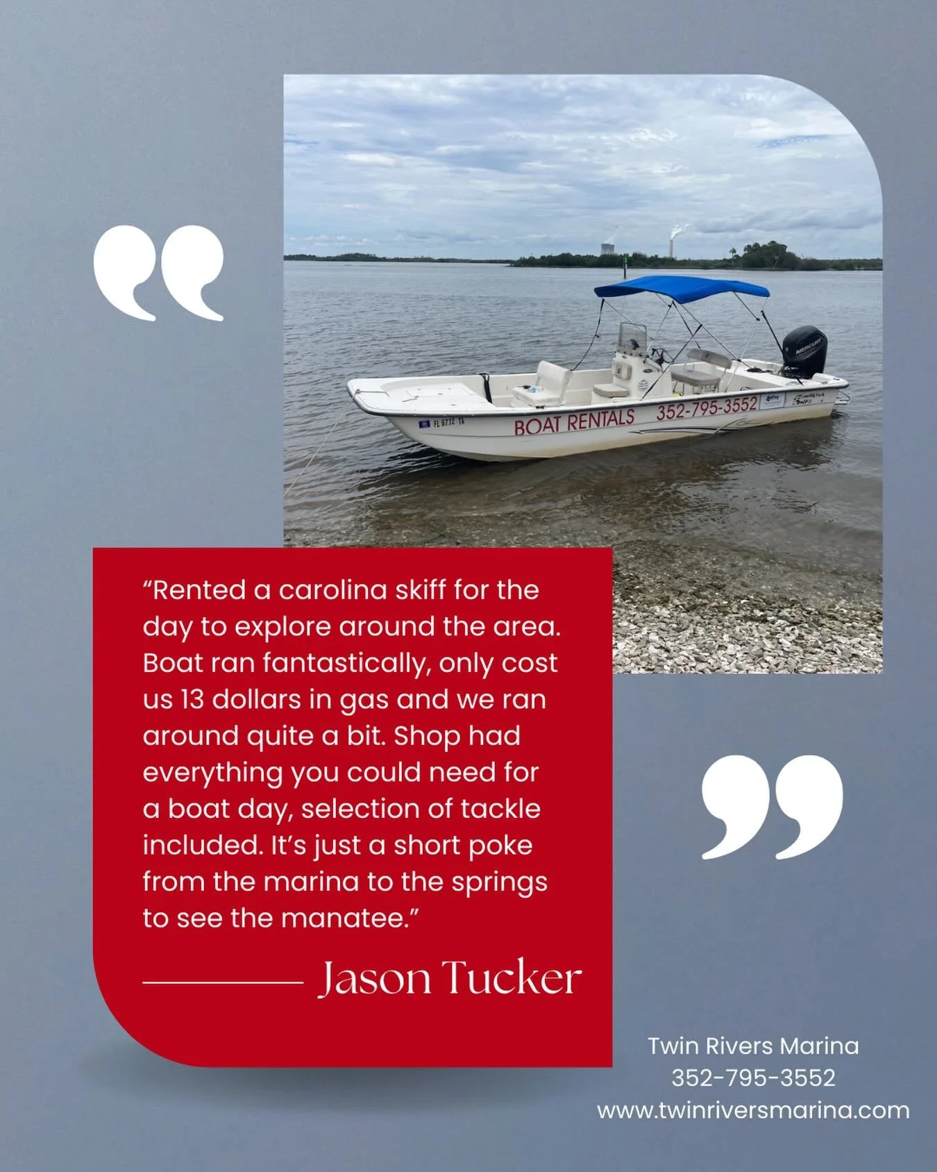 Nothing beats hearing it straight from our guests. 🚤
Easy rental, smooth-running boats, and lowest fuel prices on the water &mdash; plus you&rsquo;re just minutes from Crystal River&rsquo;s famous springs and manatees. That&rsquo;s what a perfect da