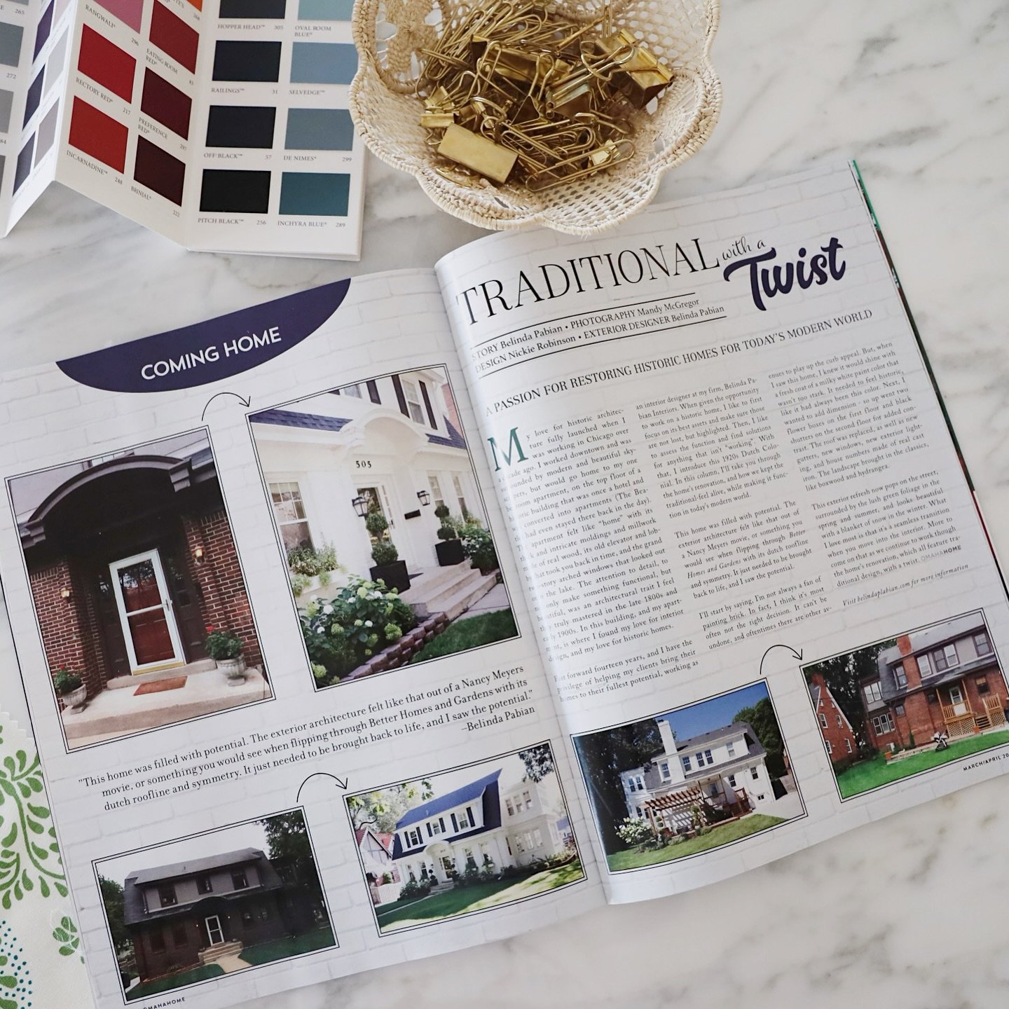 Fresh ink, as they say in the biz 🖊️ I&rsquo;m tapping into my inner Carrie Bradshaw, with my new column in @omahamagazine, &ldquo;Traditional with a Twist&rdquo;. It&rsquo;s so fun to see the first issue featuring my love for traditional architectu