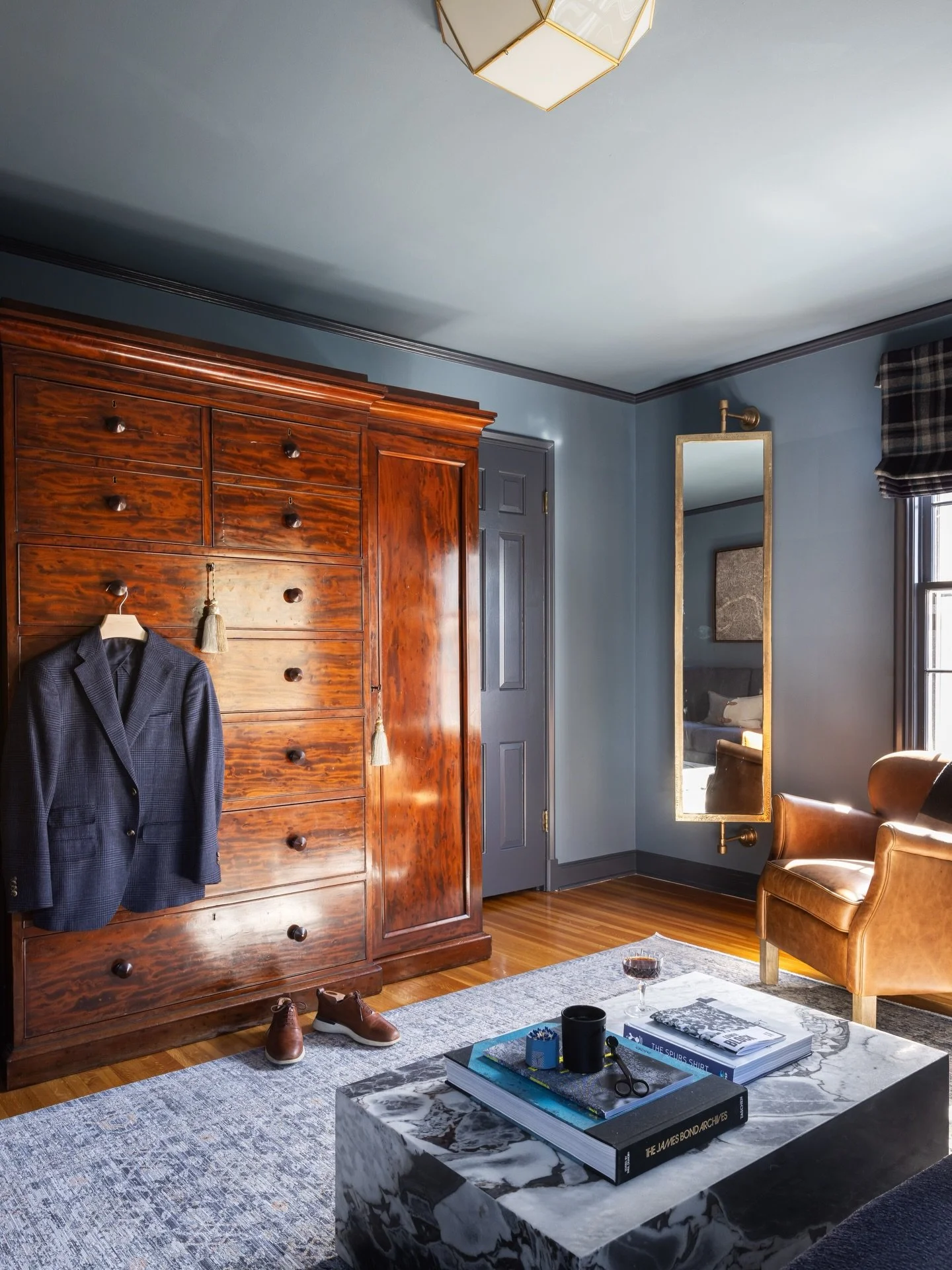Story time! It&rsquo;s no secret I love antiques, and I&rsquo;m always thrilled when my clients do, too. This piece is beyond special, and was made for my client. With thoughtful space planning, we created a dressing room in his home office. This is 