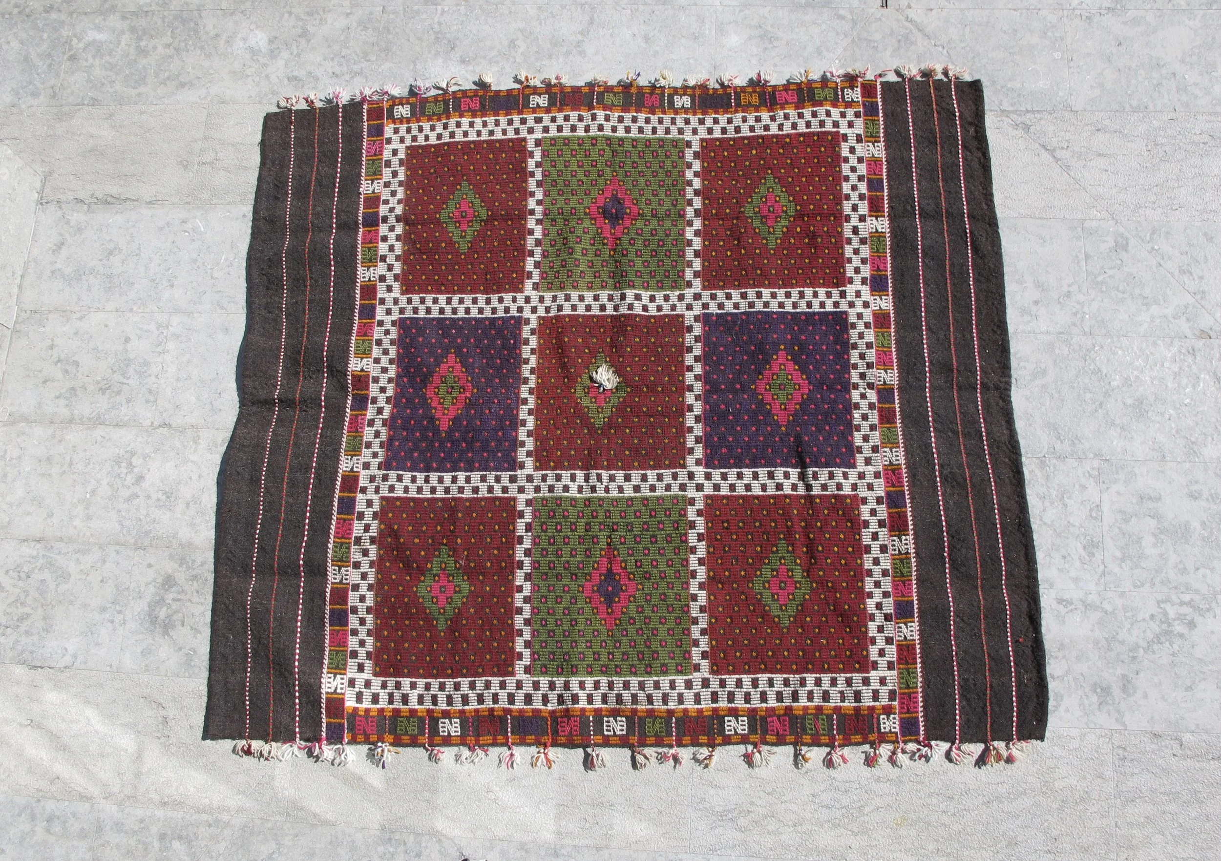 Sofreh (dining mat), Zili technique, 65 1/4” x 78”, 		Vintage, Goat hair & Wool, $425