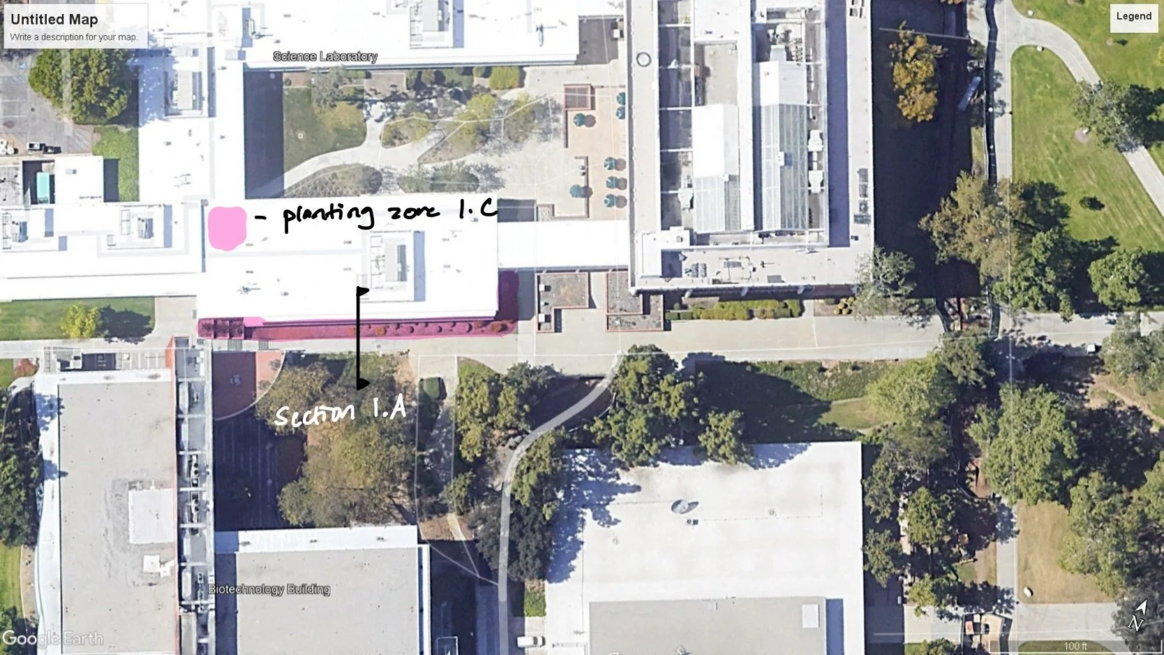 2.A  Site photo of the existing Cal Poly Pomona Campus showcasing a section cut for proposed design ideas.