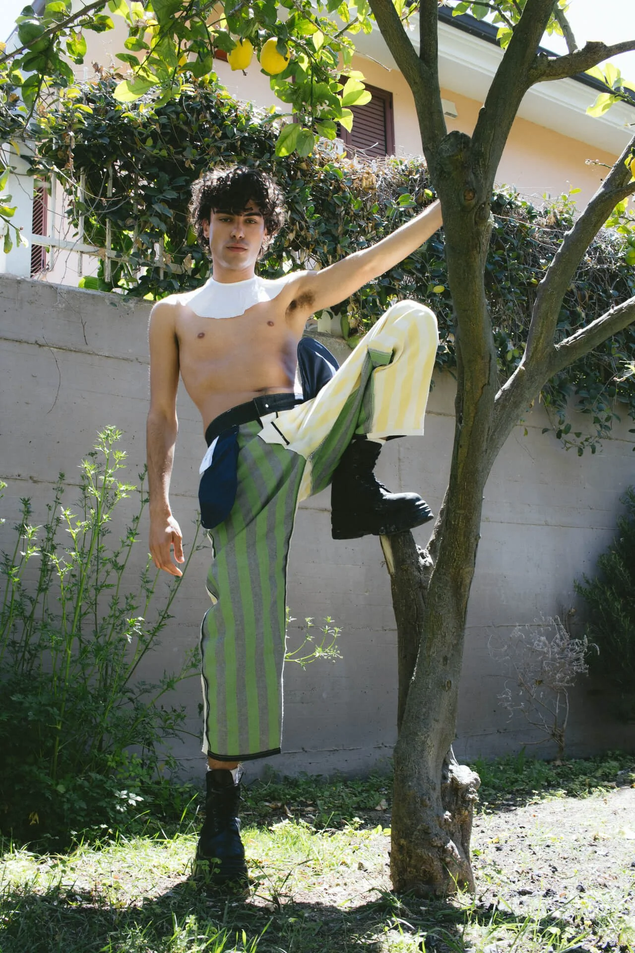 Ragazzo moro con un albero di limoni