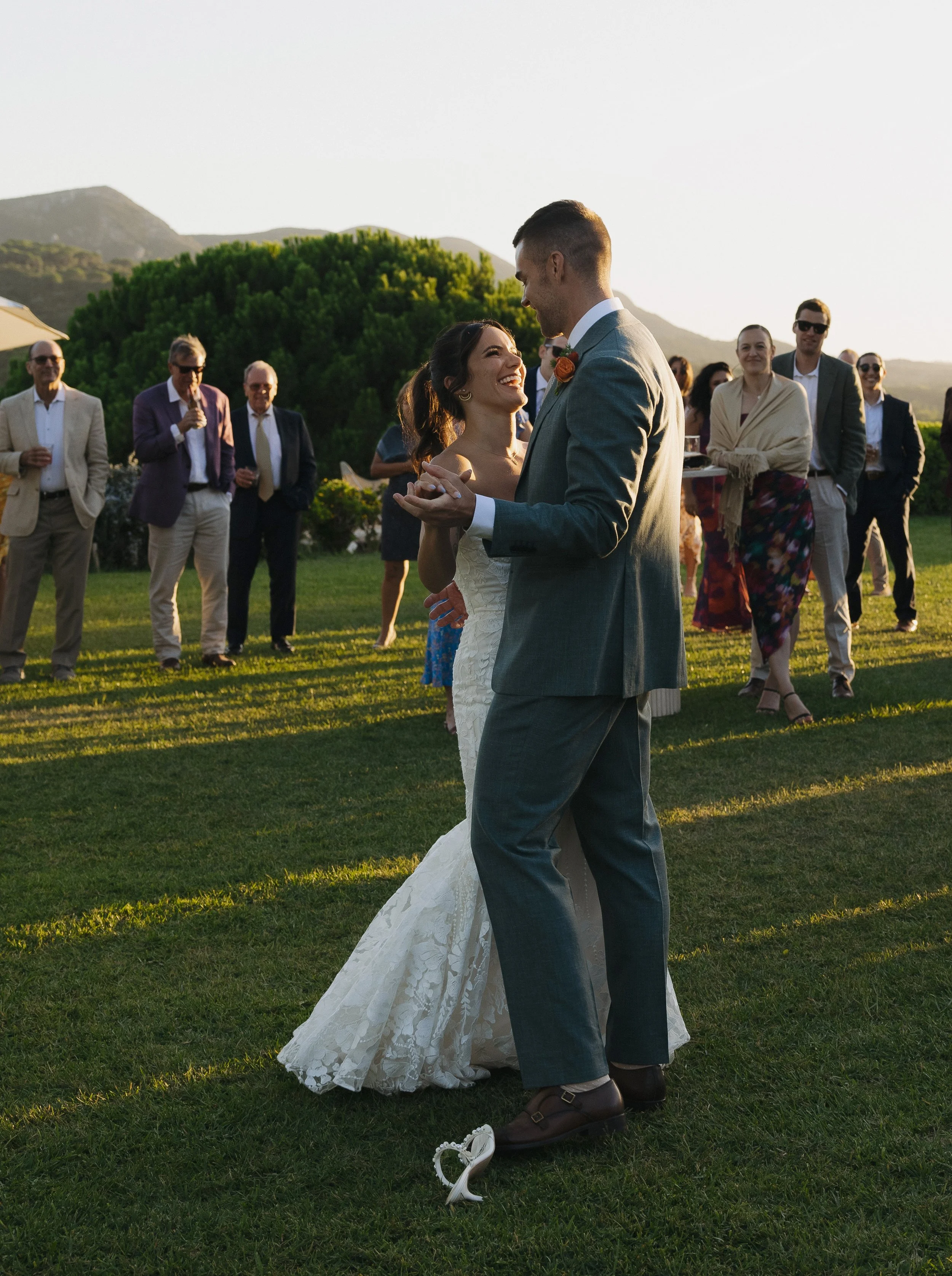Destination wedding in Portugal featuring romantic first dance with mountain views near Lisbon