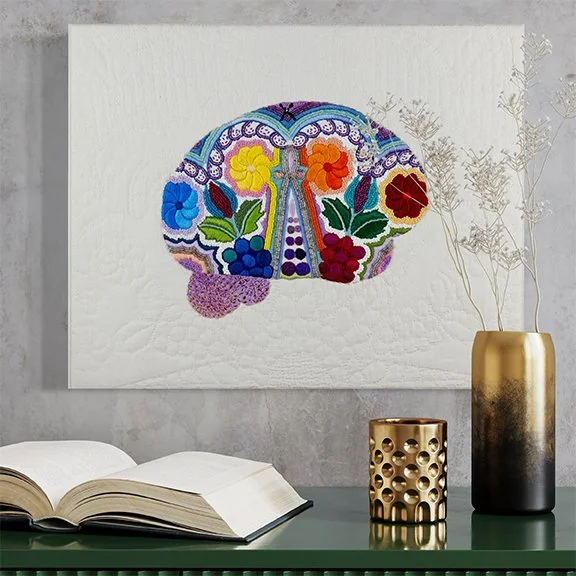 In Collaboration - 16x20 Original - Hand quilted and hand embroidered