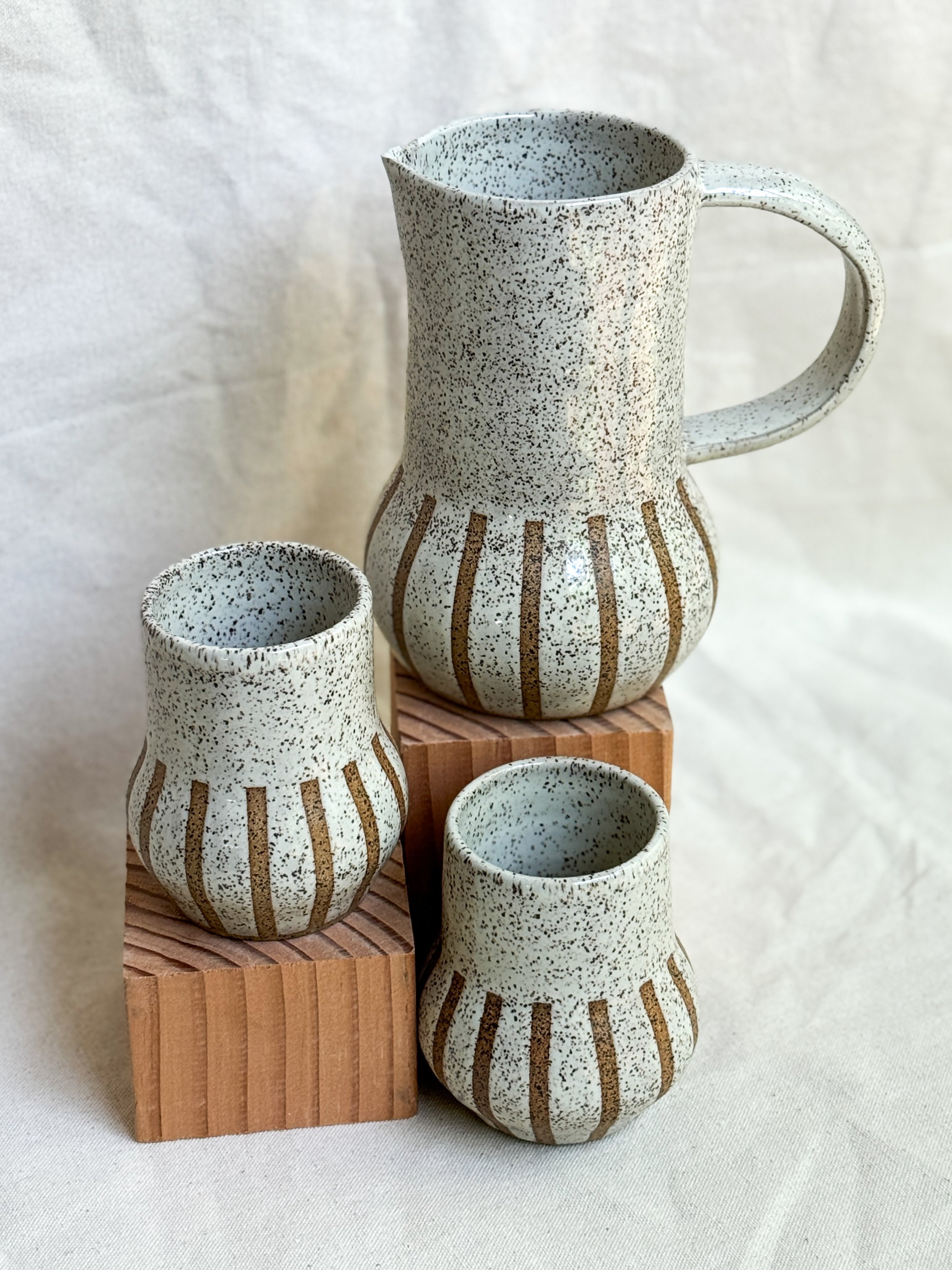 Pitcher Set in Cream Vertical Stripe