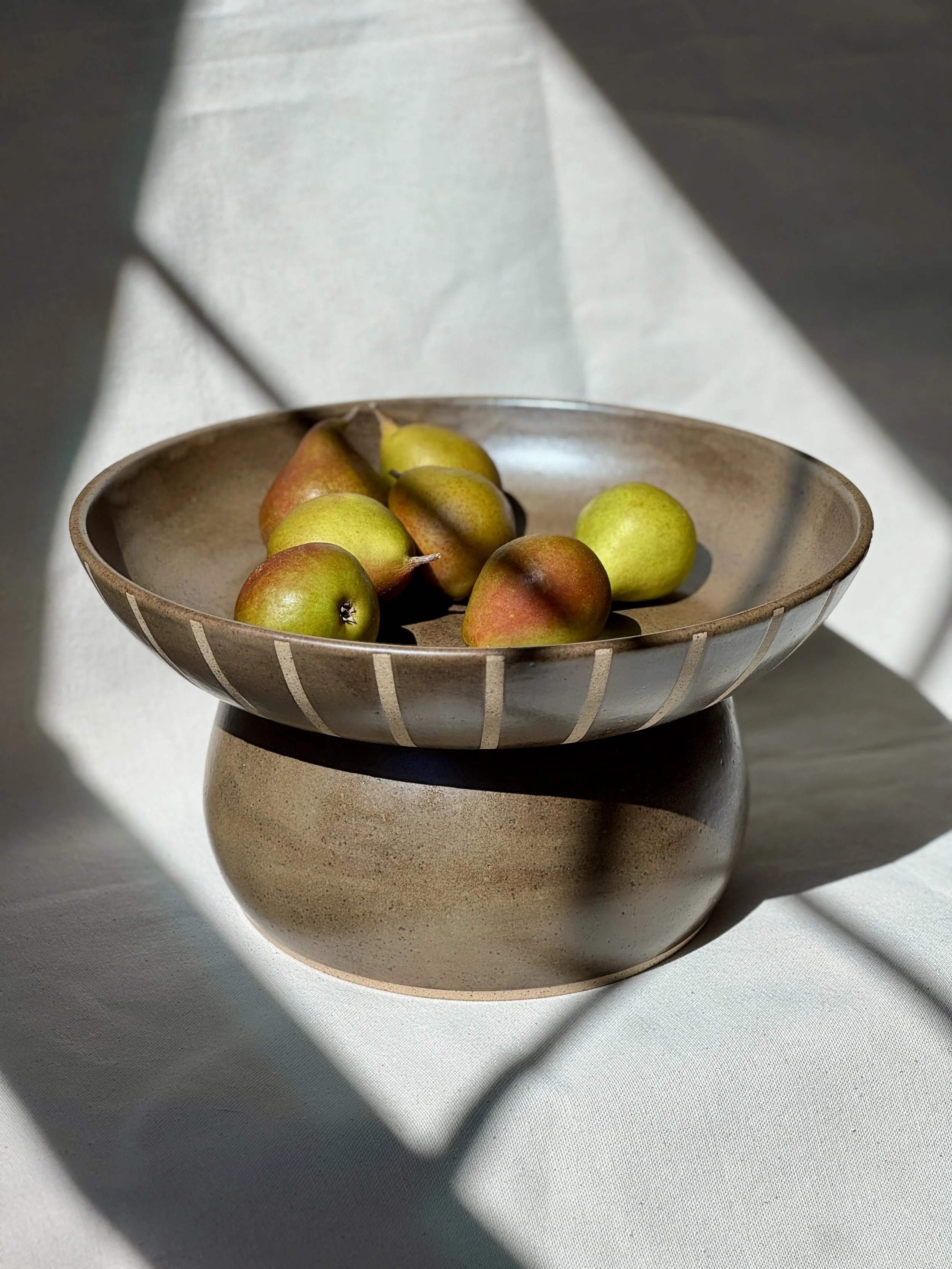 Pedestal Bowl in Bark Vertical Stripes (two-piece)