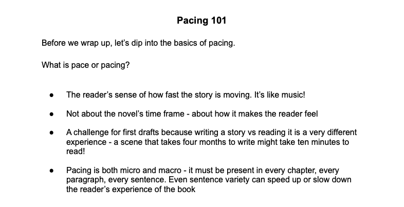 Notes from a workshop on pacing and character, taught at a literary festival 
