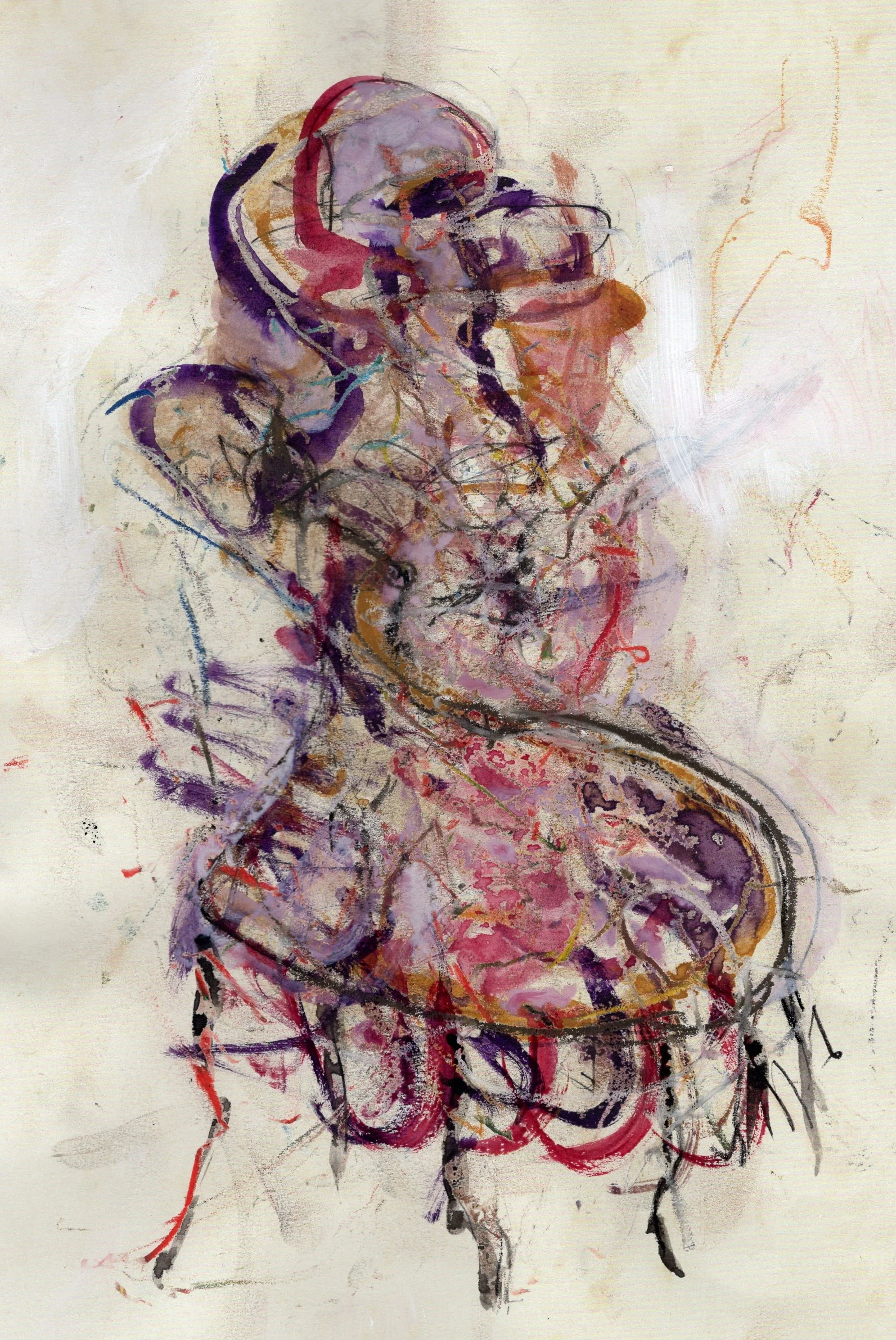 an abstract chair (oil pastels & watercolor on paper)