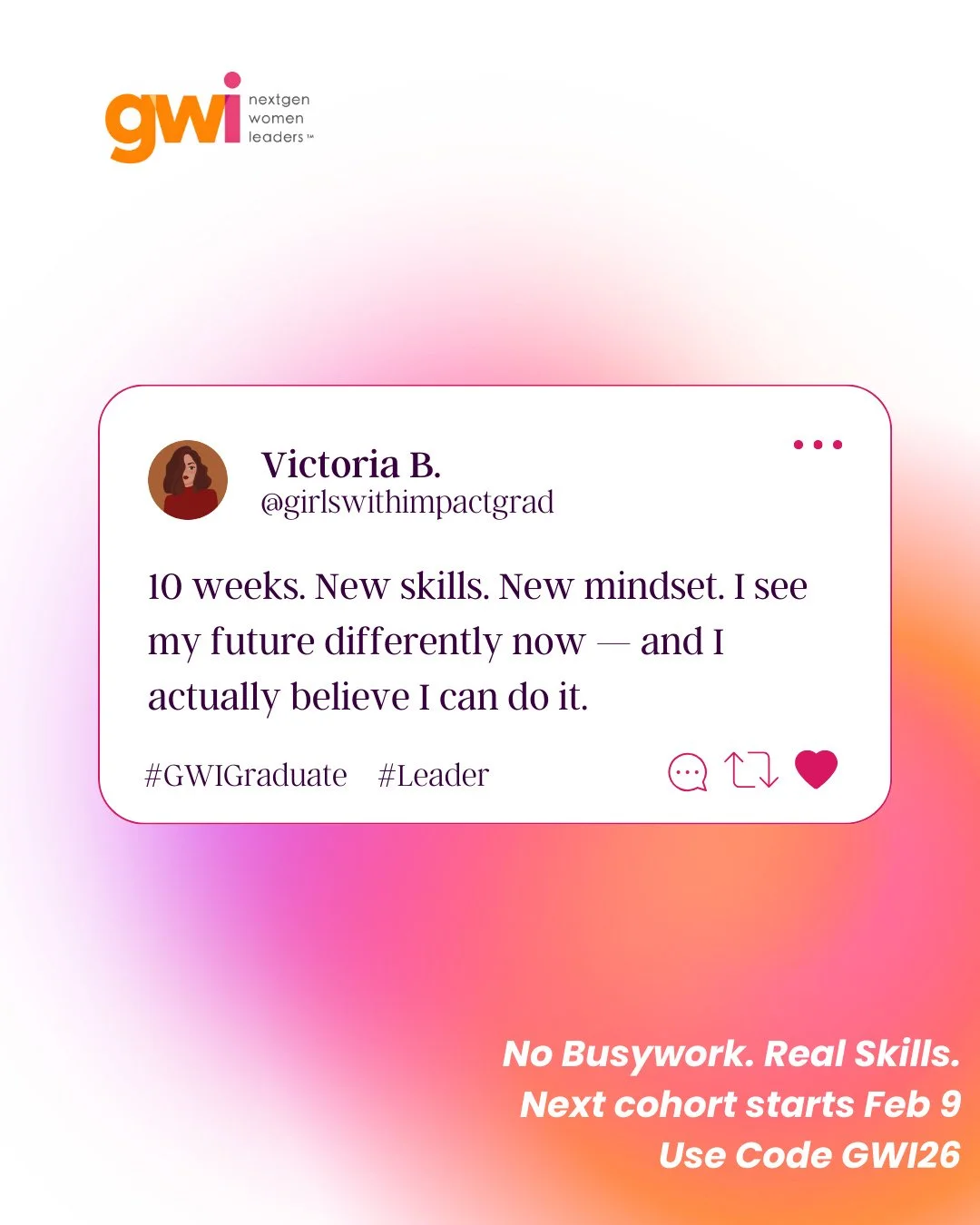 In just 10 weeks, Victoria learned business and leadership skills she couldn&rsquo;t get anywhere else. She left with more confidence, clearer goals, and a new mindset about what&rsquo;s possible ✨⁠
⁠
The Business &amp; Leadership Academy is no cost 