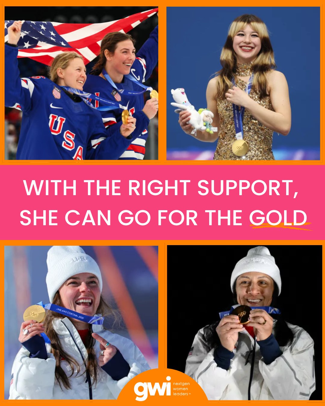 With the right support, young women go far. 🥇⁠
⁠
From the Olympic podium to speaker podiums and boardrooms across the nation, she deserves the chance to step up and shine. ⁠
⁠
GWI's programming gives girls the confidence, capabilities, and connectio