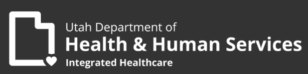 Logo of Utah Department of Health & Human Services, featuring a stylized book with a heart.