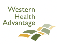 Western Health Advantage logo with stylized abstract shapes in green, beige, and yellow.