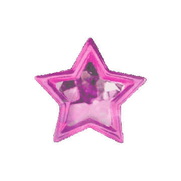Pink star-shaped object with a reflective surface and a person visible inside it, set against a pink background.