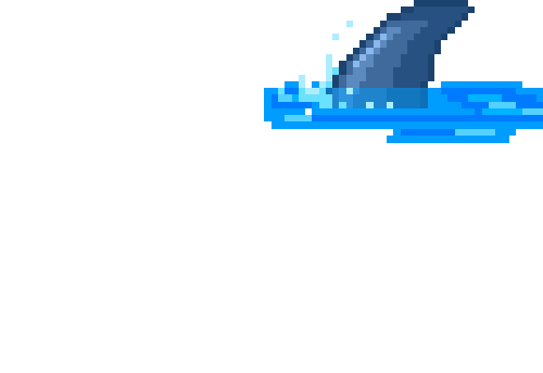 Pixelated image of a shark fin above water.