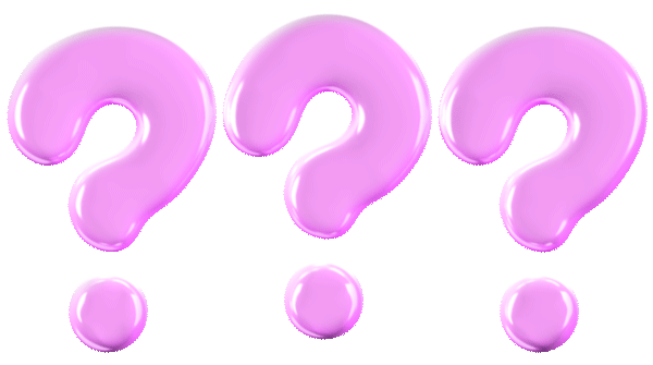 Three pink question marks with glossy appearance on a purple background.