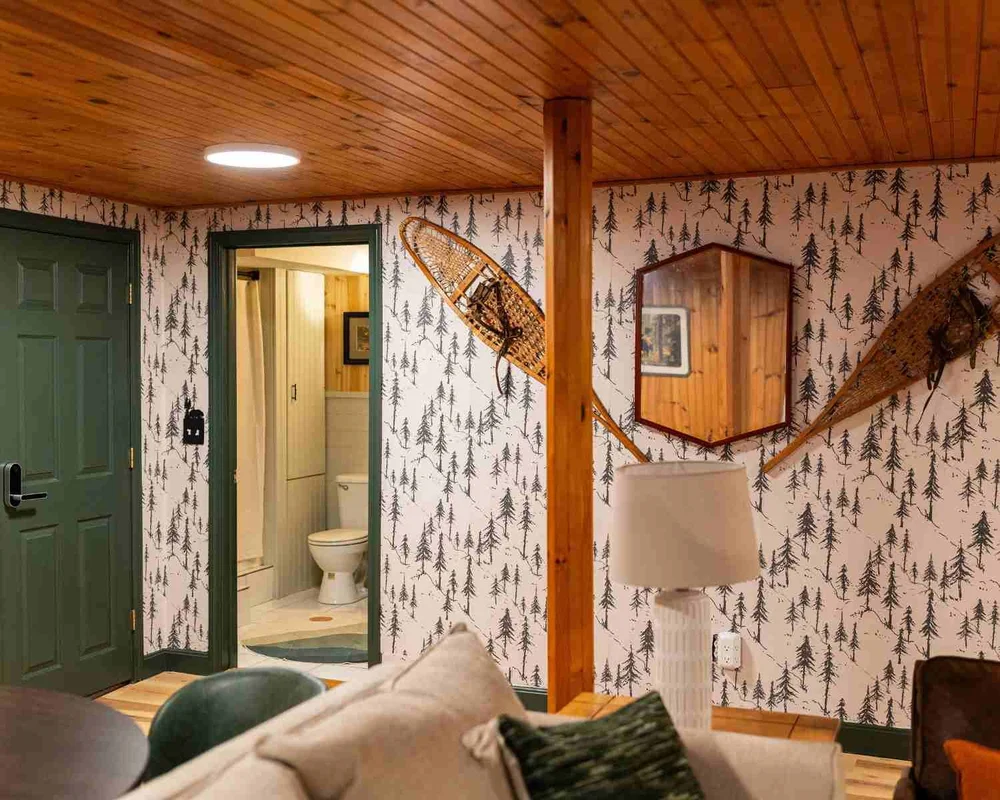 Tree Basement Sketch Pine Trees Pattern in a Modern Rustic Basement | WildeWood ...