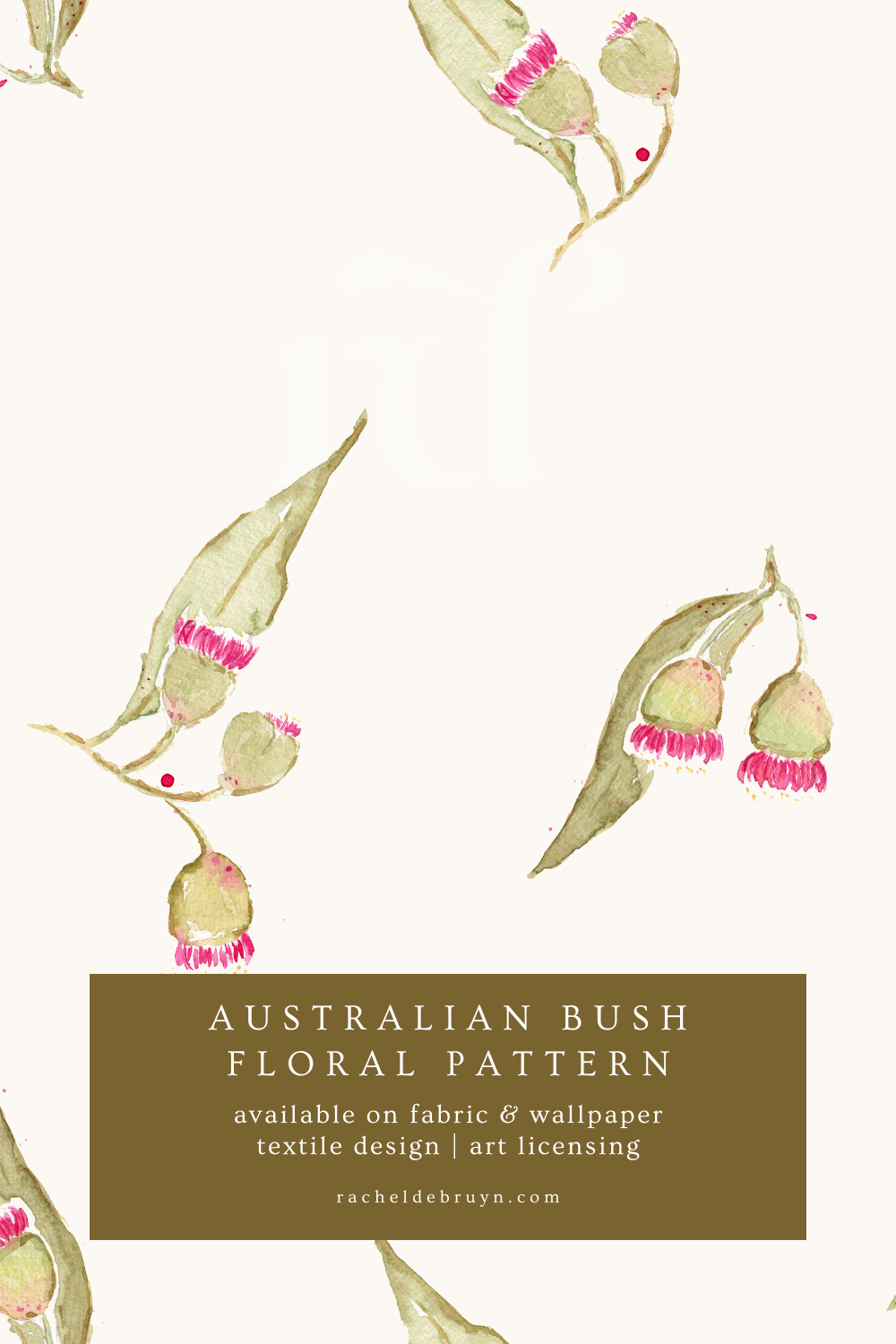 Australian Native Floral Wallpaper with Gumnuts & Eucalyptus Leaves