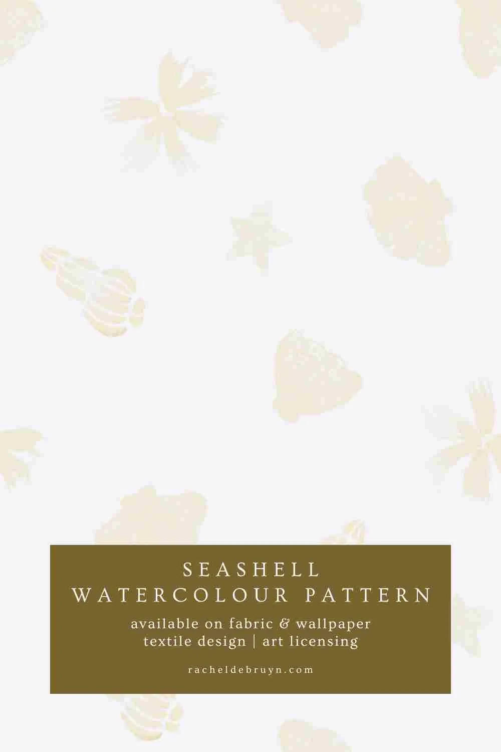 Soft pastel seashell pattern in muted peach and buttery yellow tones on a very light background, gentle coastal repeat