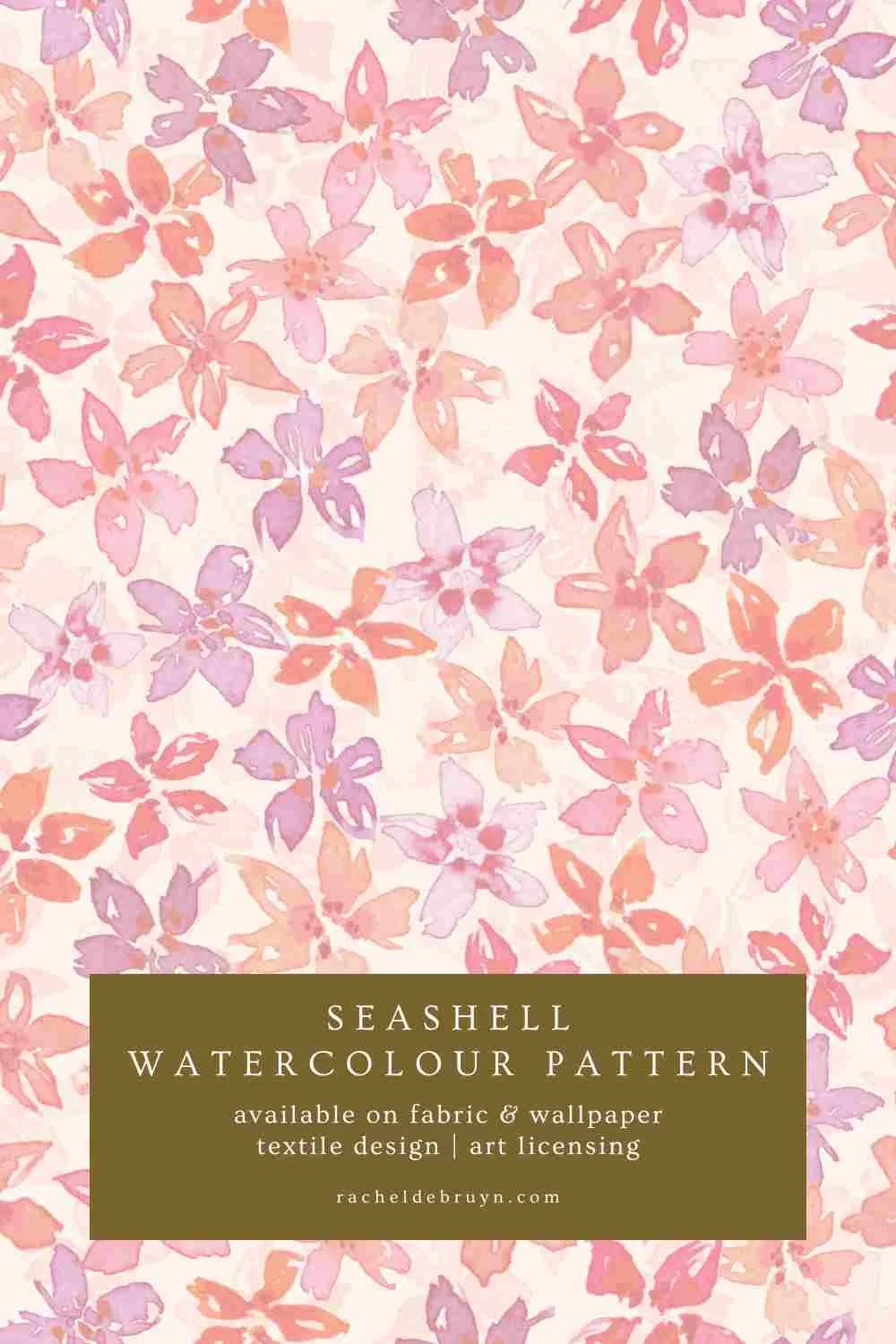 Dense watercolour floral pattern in warm peach, mauve and soft rose tones with layered petals, seamless repeating floral design