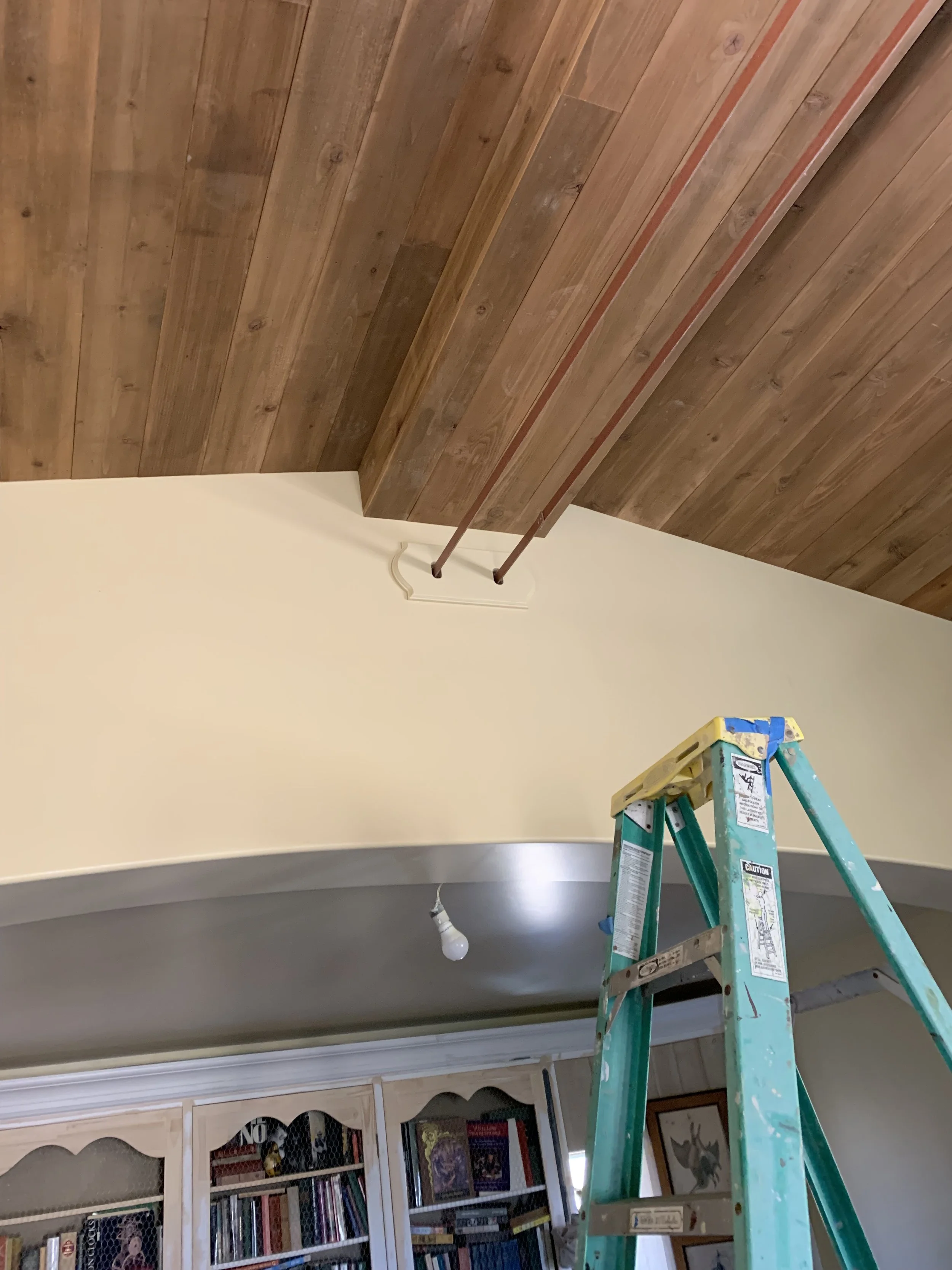Install of ceiling planks and belt driven fans
