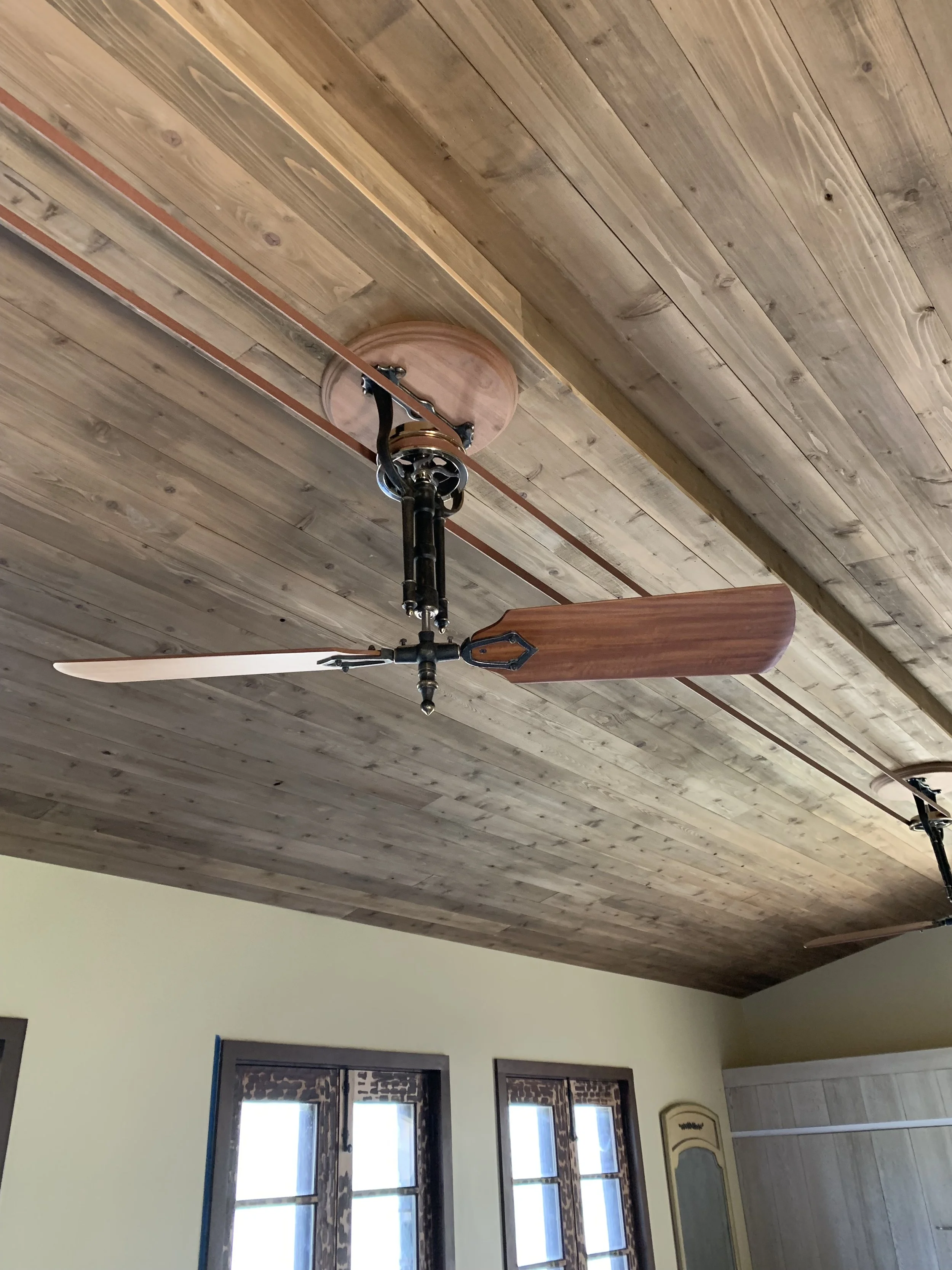 Install of ceiling planks and belt driven fans