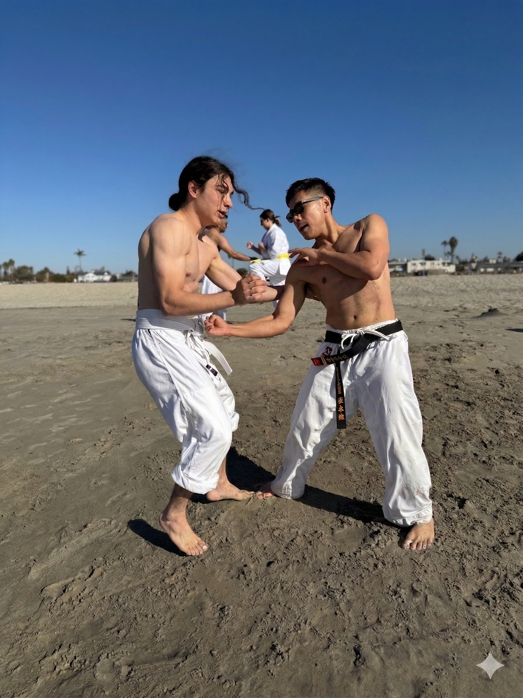Sparring Bare knuckle with light contact on the beach