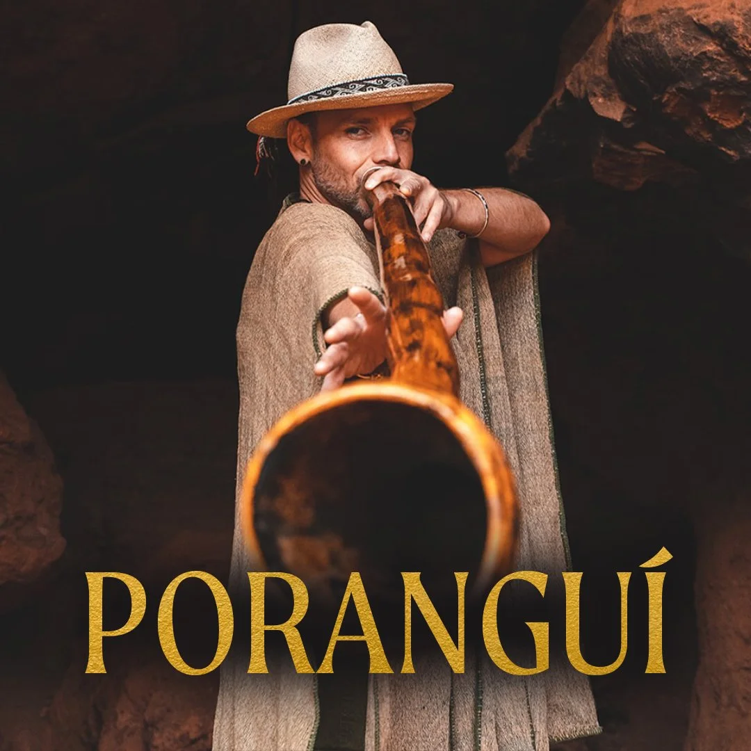 PORANGUÍ is a world-renowned musician, composer, and therapeutic bodyworker who blends ancestral sounds and indigenous rhythms from around the globe to foster our individual and collective well-being.