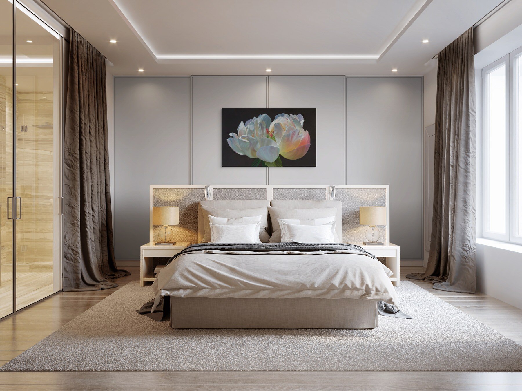white-peony-flower-eternal-glow-modern-painting-bedroom
