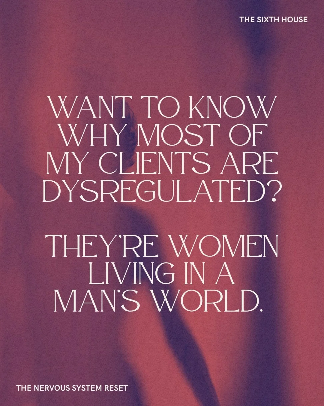 Women are trying to survive inside systems that were never designed for the female body or female nervous system.

We&rsquo;ve normalised women living in chronic stress. Running on caffeine and cortisol, ignoring exhaustion, staying productive throug