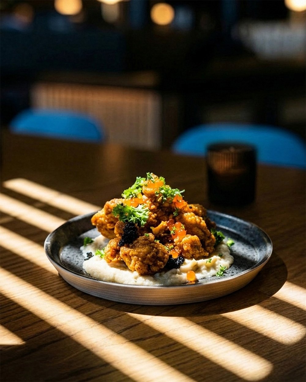 Make it spicy? 🌶️ Voeg onze 'BBQ Chili Crisp' toe voor een crunchy kick. 

KFCC - KENTUCKY FRIED CHICKEN &amp; CAVIAR 
Crispy kip, faux zeewier kaviaar, knolselderij- dragonpuree, huisgemaakte hot honey