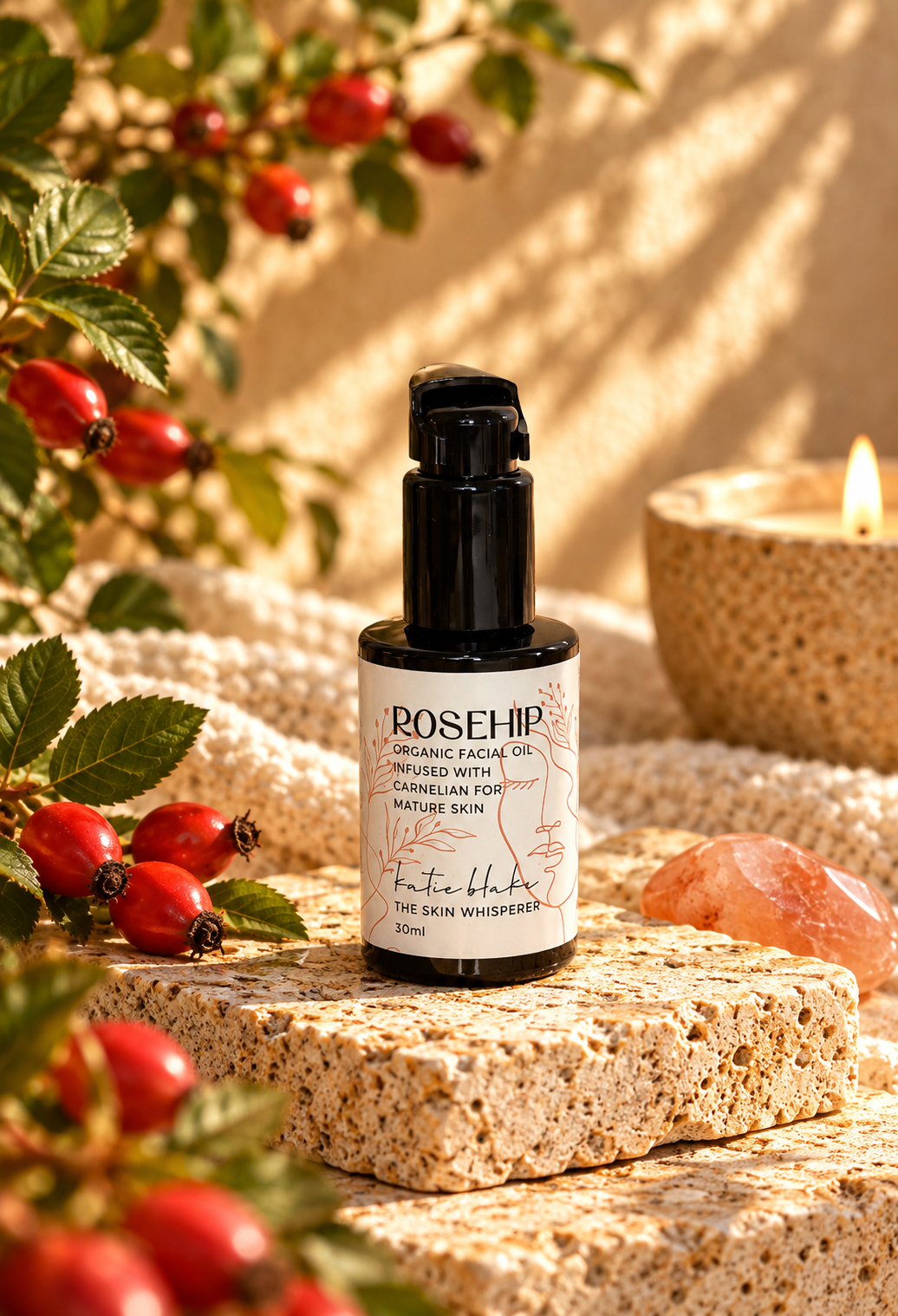 Organic Rosehip Facial Oil — Infused with Carnelian | 30ml & 100ml