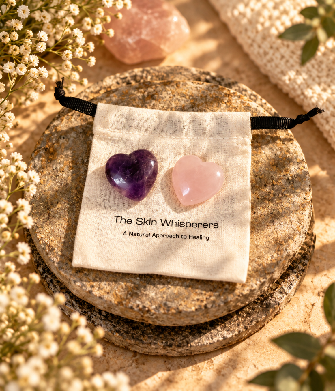 Rose Quartz & Amethyst Hearts - The Skin Whisperers