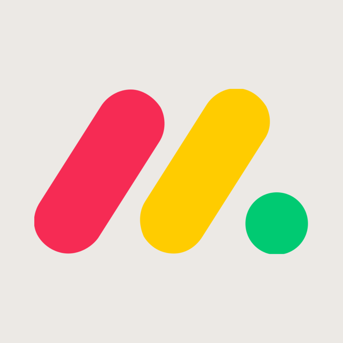 Monday.com logo representing the work management and project management platform recommended by Kendra Harris, featuring red, yellow, and green geometric shapes on a light neutral background.