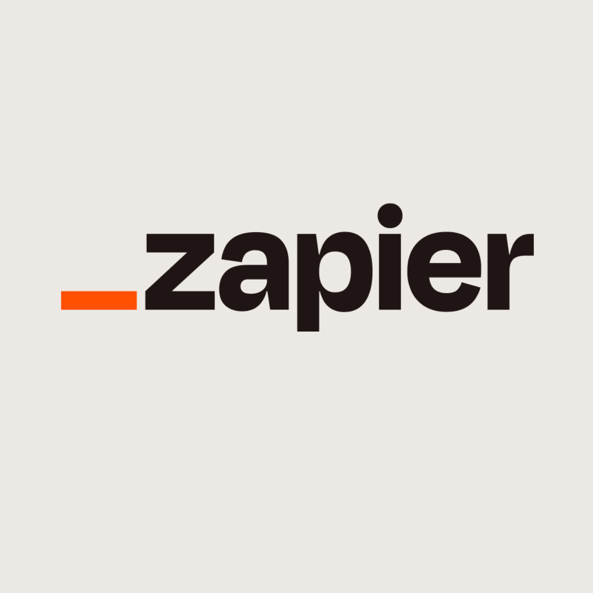 Zapier logo representing the workflow automation platform recommended by Kendra Harris, featuring the word "Zapier" in black lowercase letters with an orange underscore on a light neutral background.
