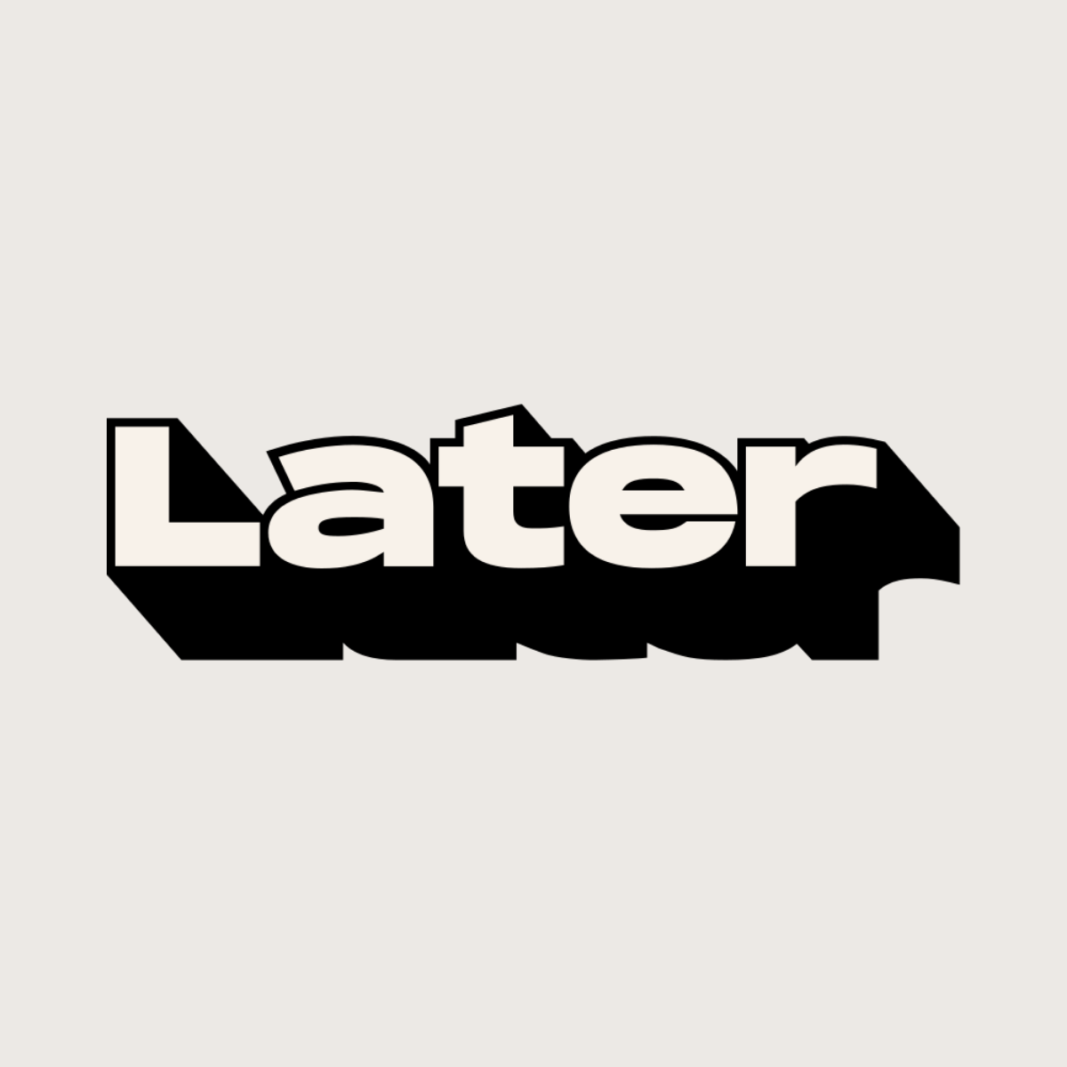 Later logo representing the social media scheduling and content management platform recommended by Kendra Harris, featuring the Later wordmark in black with a bold shadow effect on a light neutral background.