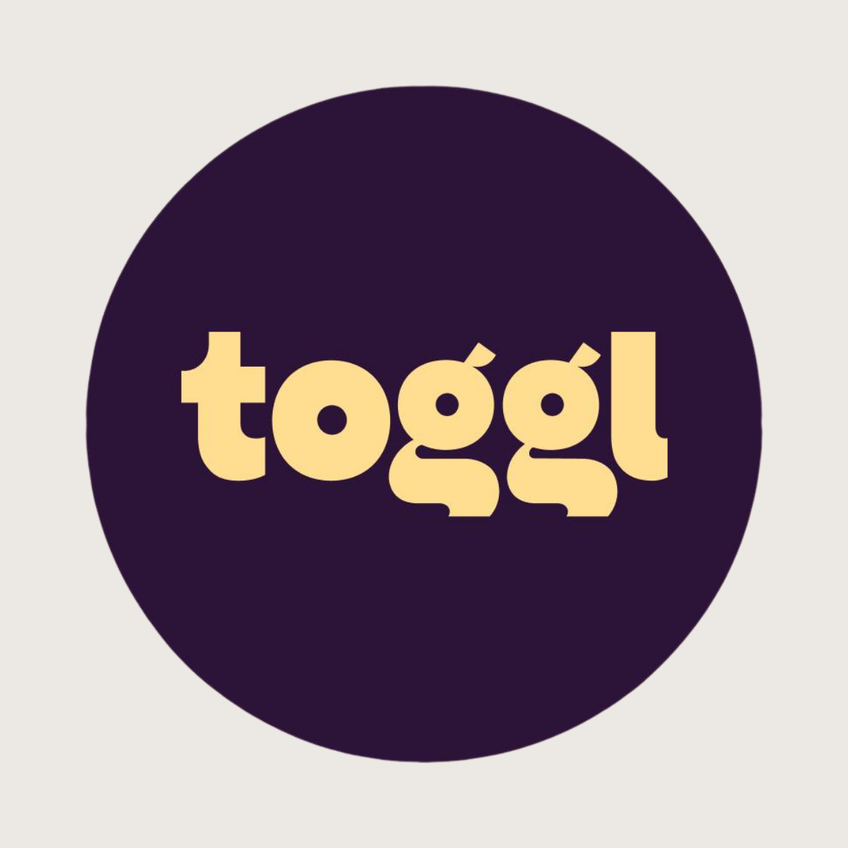 Toggl logo representing the time tracking and productivity platform recommended by Kendra Harris, featuring the Toggl wordmark in light yellow on a dark purple circular background.