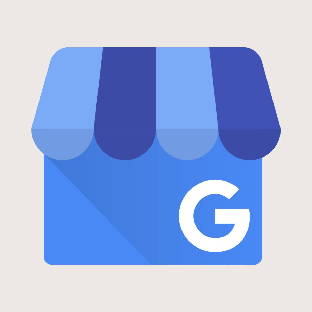 Google Business Profile logo representing the business listing and local search management platform recommended by Kendra Harris, featuring a blue storefront icon with a white "G" on a light neutral background.