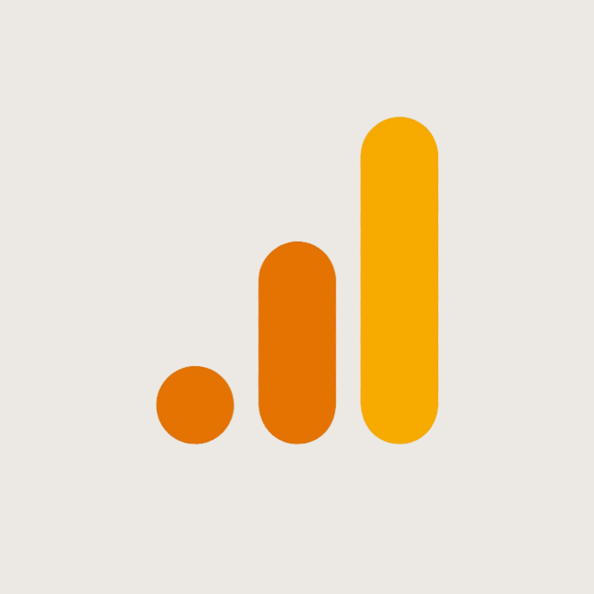 Google Analytics logo representing the website analytics and reporting platform recommended by Kendra Harris, featuring orange and yellow bar chart icons on a light neutral background.
