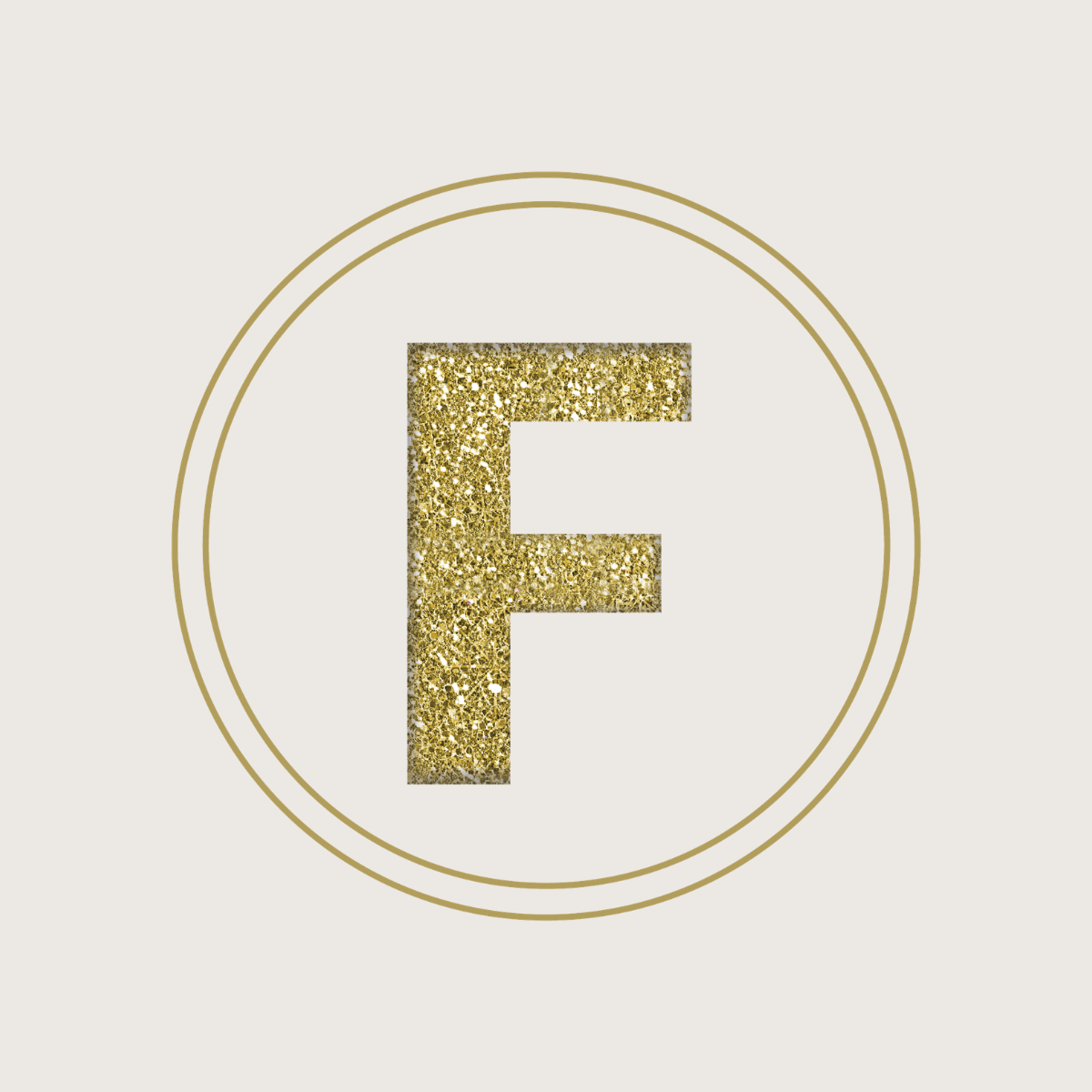 FemCity logo representing the global women's networking organization recommended by Kendra Harris, featuring a gold glitter letter "F" inside a double gold circle on a light neutral background.