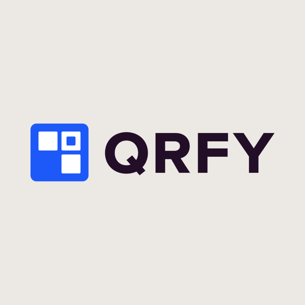 QRFY logo representing the QR code generation and management platform recommended by Kendra Harris, featuring a blue QR code icon alongside the QRFY wordmark on a light neutral background.