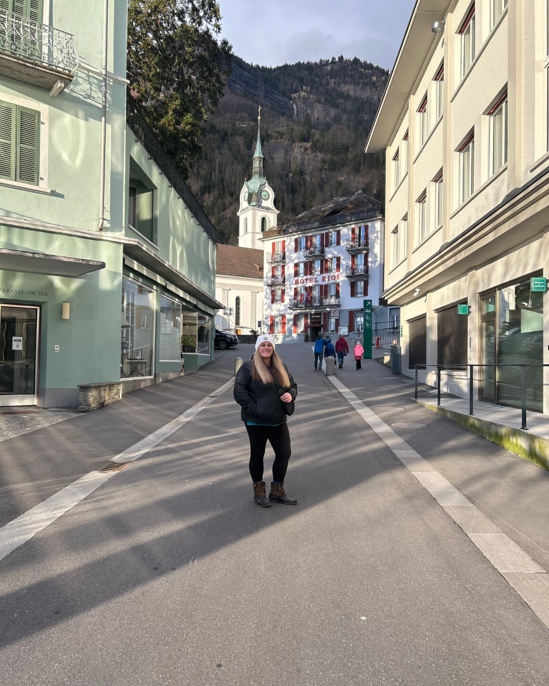 Kendra Harris exploring a mountain village during a trip to Switzerland.