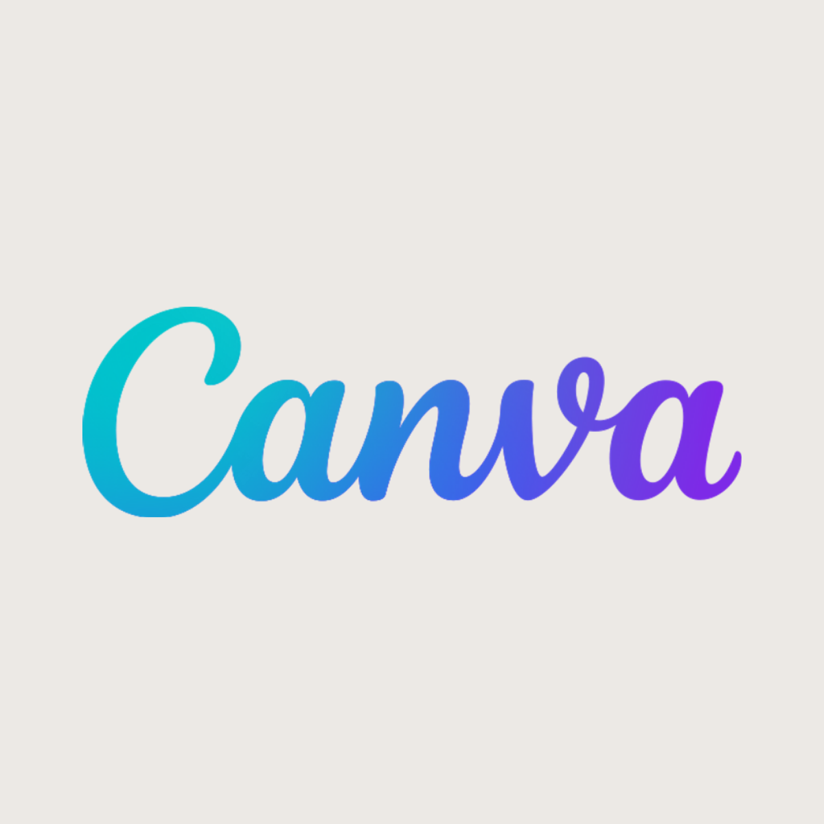 Canva logo representing the graphic design and visual content creation platform recommended by Kendra Harris, featuring the Canva wordmark in a blue-to-purple gradient on a light neutral background.