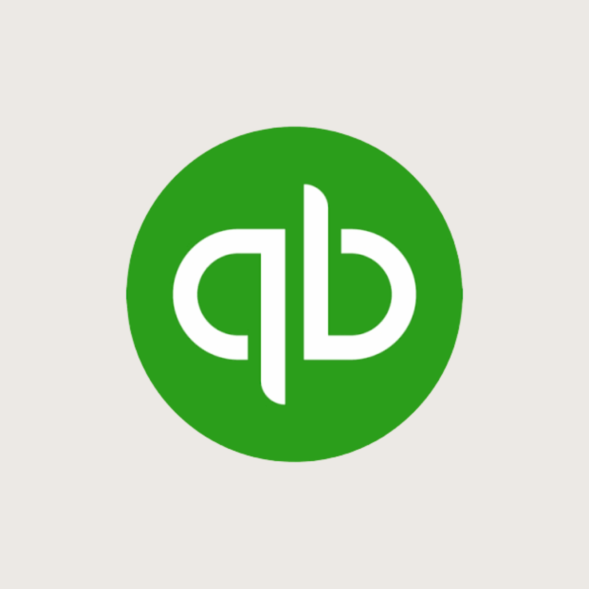 QuickBooks logo representing the accounting and bookkeeping software recommended by Kendra Harris, featuring the white QuickBooks initials inside a green circle on a light neutral background.